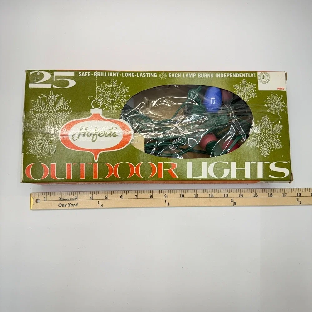 VTG 60s 70s Hoferts Outdoor Christmas Lights 25 Bulb C9 Multi Color Tested w Box